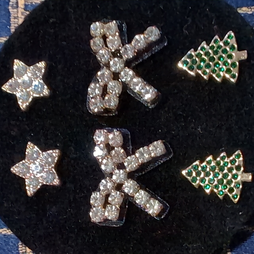 Gold and Green Crystal Holiday Earrings Set Christmas